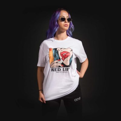 maglietta da donna oversize red lips white