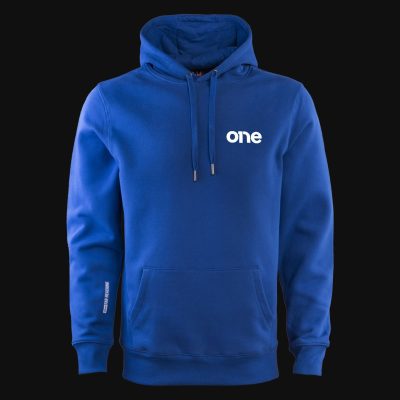 felpa blu da uomo con cappuccio e tasca a canguro royal one 2
