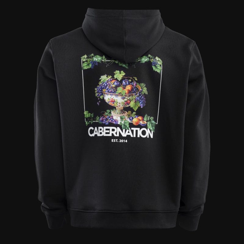 felpa nera da uomo con cappuccio e tasca a canguro cabernation one 03